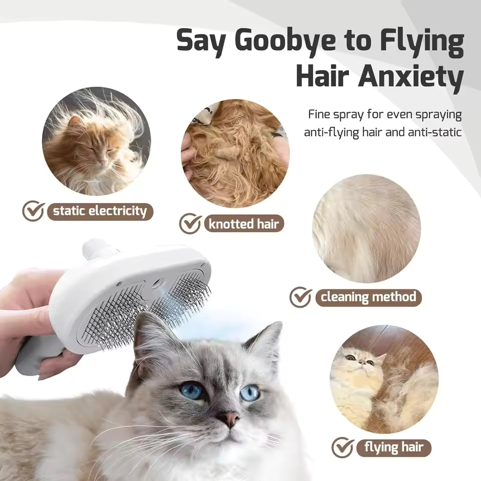 Steam Brush for Cats, Self Cleaning Grooming Tool with Steam Spray, Remove Floating Hair on Cats, Dogs, Pet Grooming Supplies