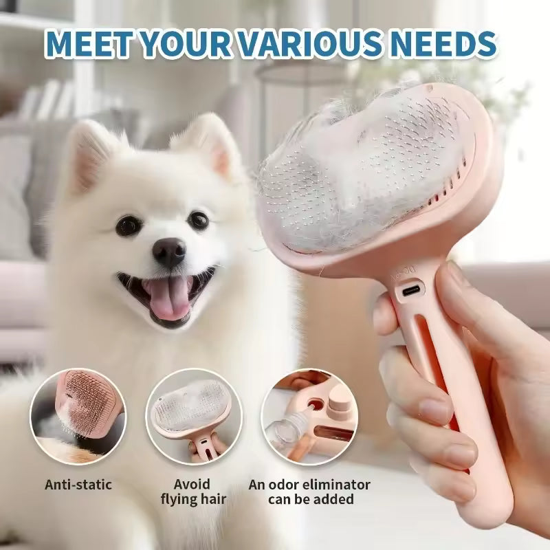 Professional steam hairbrush for cats, electric hair straightener, pet massage comb
