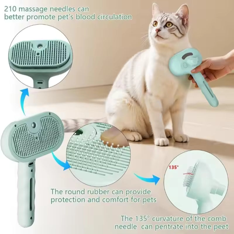 Professional steam hairbrush for cats, electric hair straightener, pet massage comb