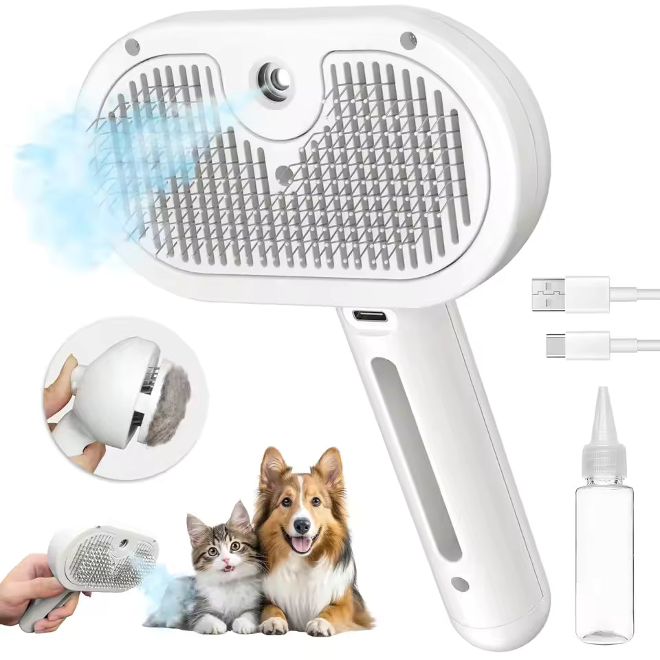 Steam Brush for Cats, Self Cleaning Grooming Tool with Steam Spray, Remove Floating Hair on Cats, Dogs, Pet Grooming Supplies