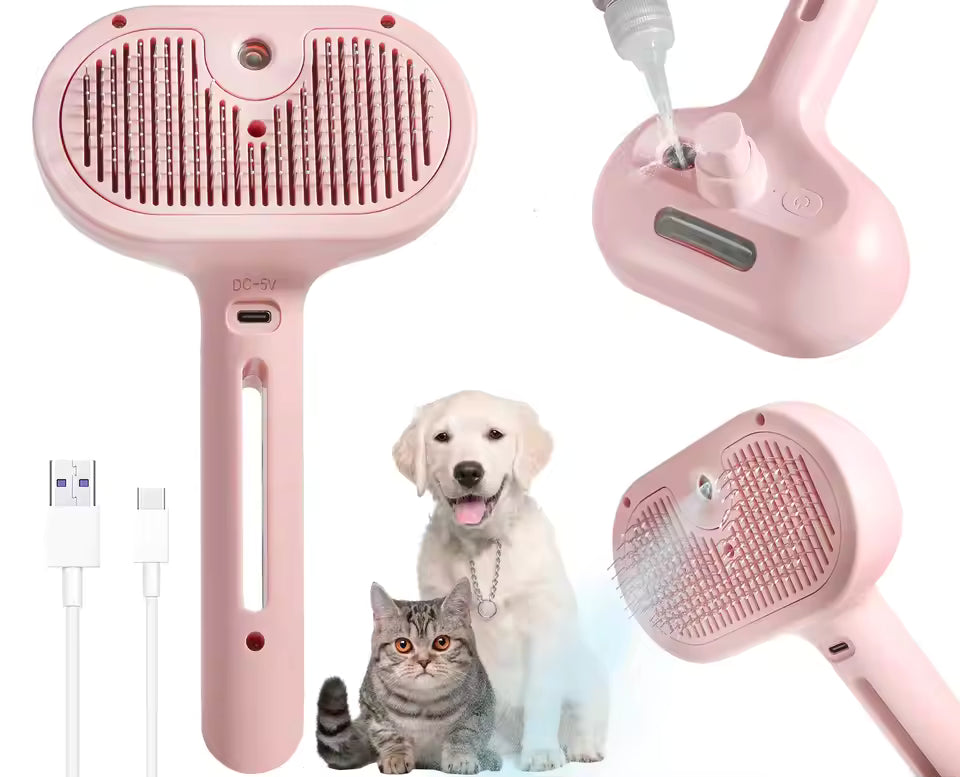 Professional steam hairbrush for cats, electric hair straightener, pet massage comb