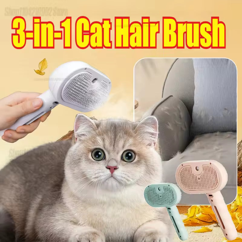 Professional steam hairbrush for cats, electric hair straightener, pet massage comb