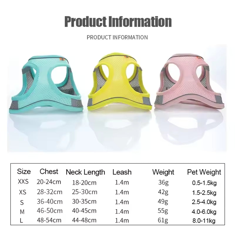 Cats Dog Accessories Small Dog Collar Safety Vest Pet Chest Rope Dogs Cover Breathable Adjustable Harnesses Supplies Products