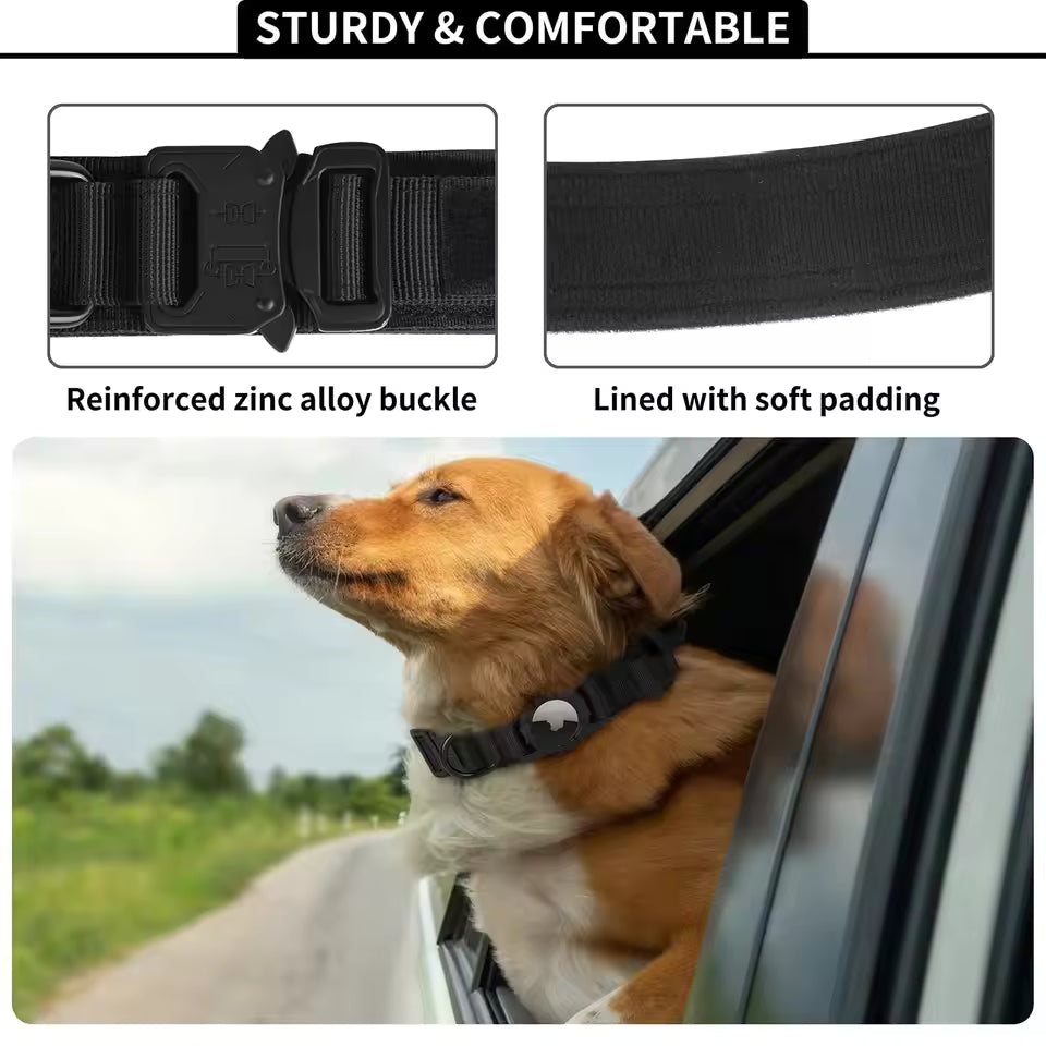 Adjustable Nylon AirTag Holder Dog Collar Metal Buckle Pet Tactical Collar Dog Accessories Anti Last and Pet Dogs Tracing Safe